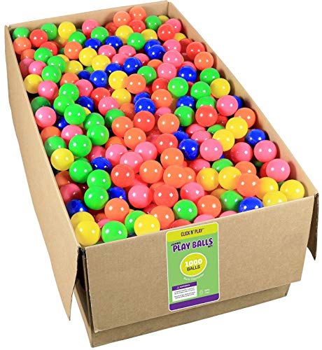 Click N' Play Ball Pit Balls for Kids, Plastic Refill Balls, 1000 Pack, Phthalate and BPA Free, Includes a Reusable Storage Bag with Zipper, Bright Colors, Gift for Toddlers and Kids